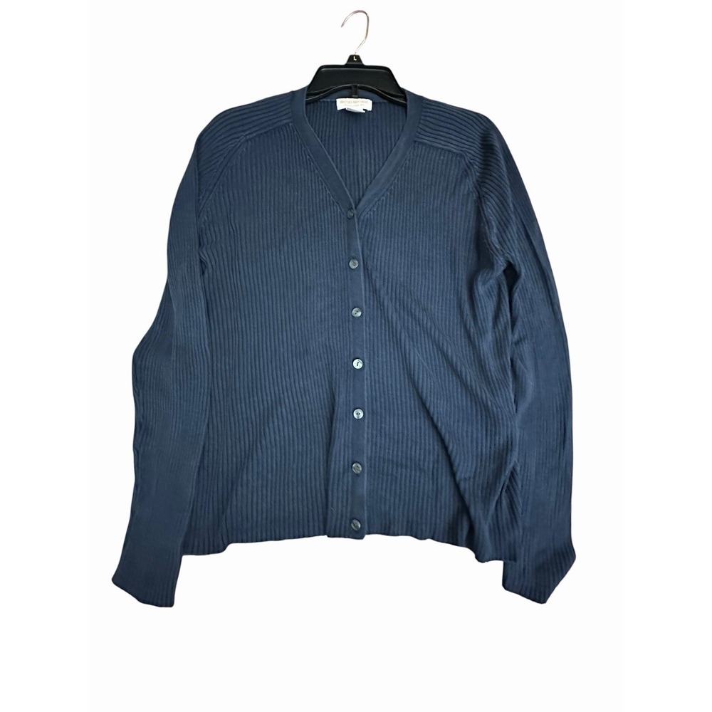 Brooks Brothers Cardigan‎ Sweater Women's XL 100% Silk Ribbed Navy Blue #MN15-6